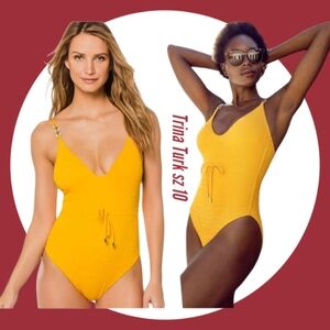 Trina Turk Women's Swimsuit Standard Deep Plunge V-Neck One Piece Swimsuit